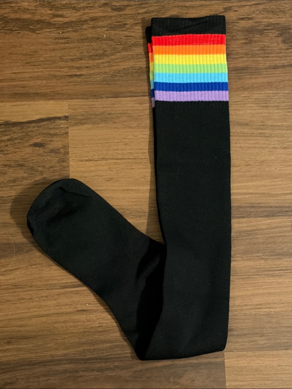Pride black Knee-High Socks with Rainbow Stripe